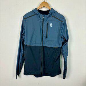 On Running Run On Cloud Weather Hooded Jacket Lightweight Navy Blue Mens Size L